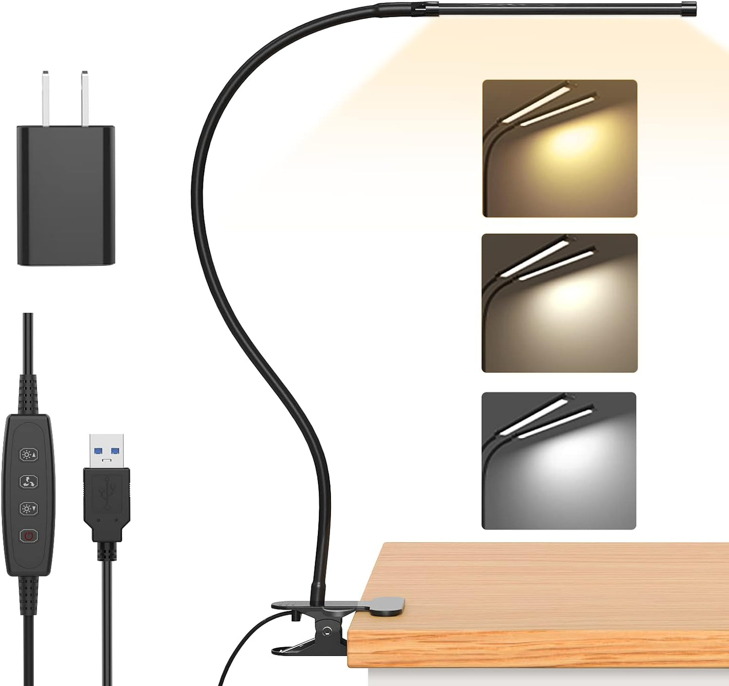 77 LED Schreibtisch-Klemmlampe mit USB-Stromversorgung und flexiblem Schwanenhals – Serava