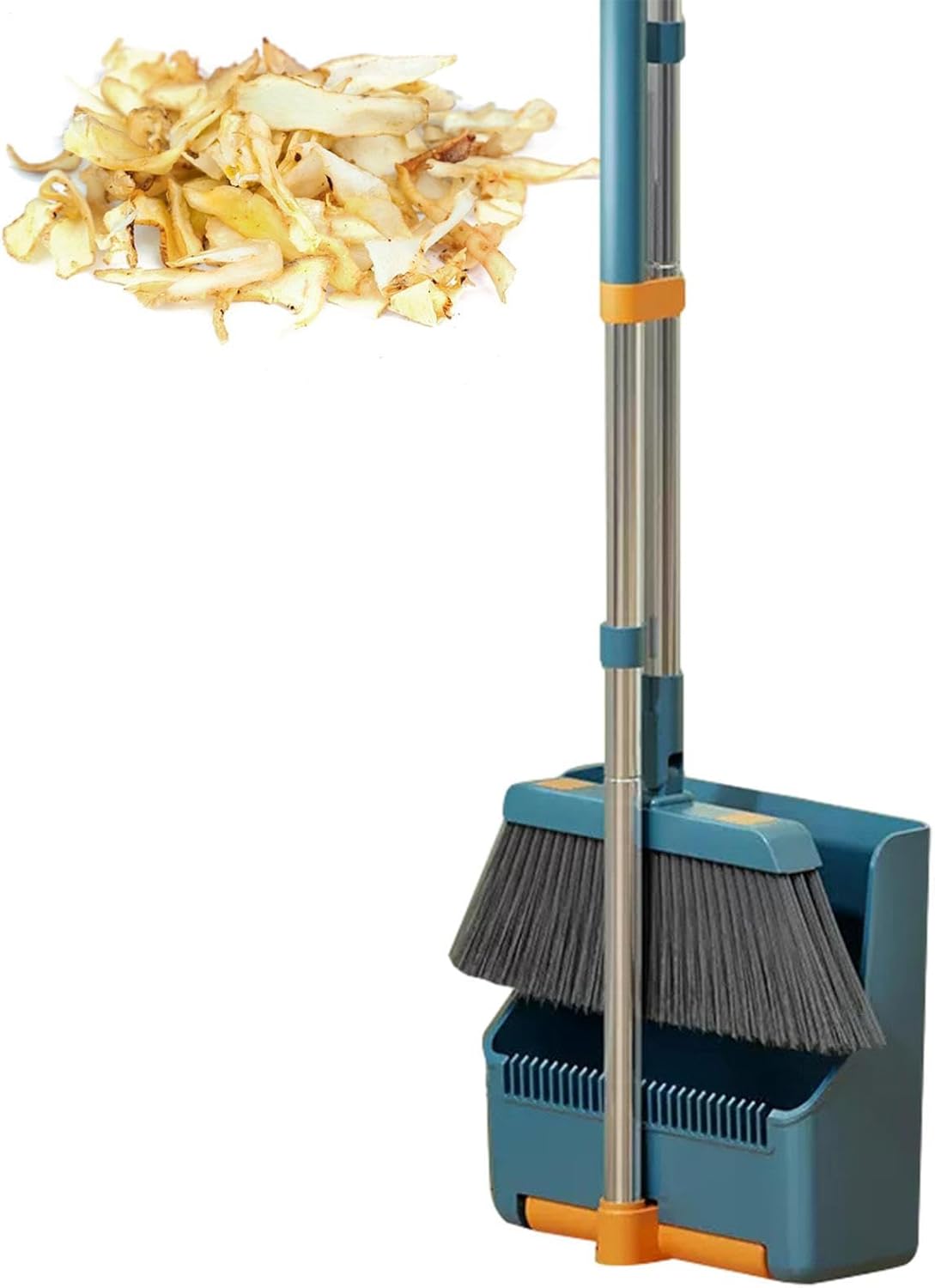 Große Besen- und Kehrschaufel-Set – langer Griff mit 180° drehbarem Besenkopf – Clavira