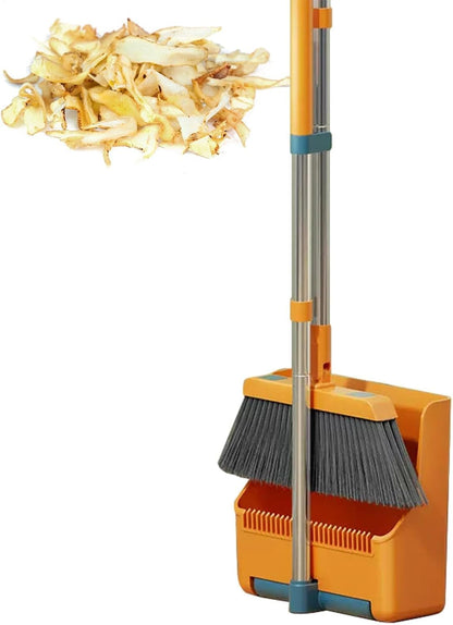 Große Besen- und Kehrschaufel-Set – langer Griff mit 180° drehbarem Besenkopf – Clavira