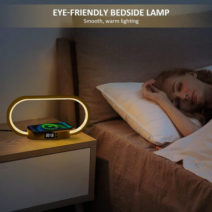 Kabellampe mit Wireless Charging und Uhr – Lumora