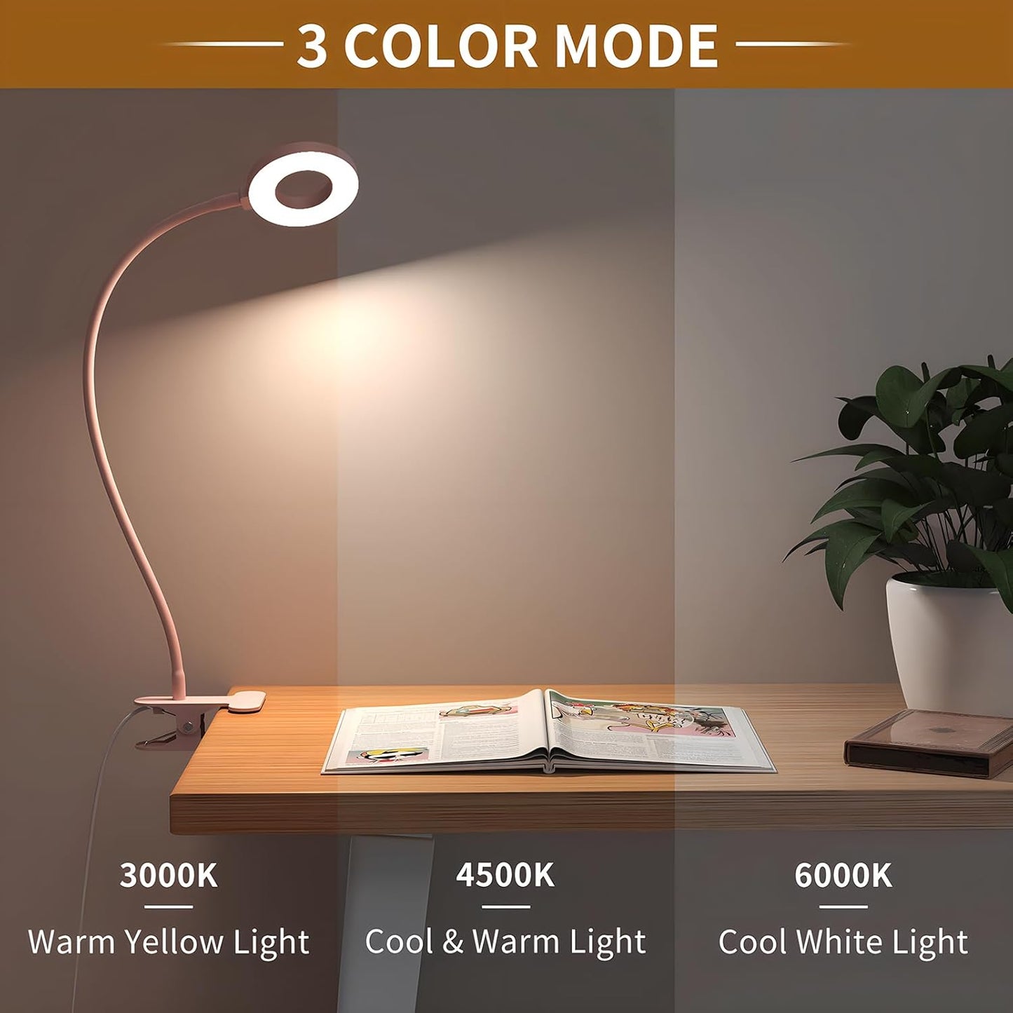 3 Farbmodi LED Schreibtischklemmlampe mit flexiblem Schwanenhals – Selvara (1+1 KOSTENLOS)