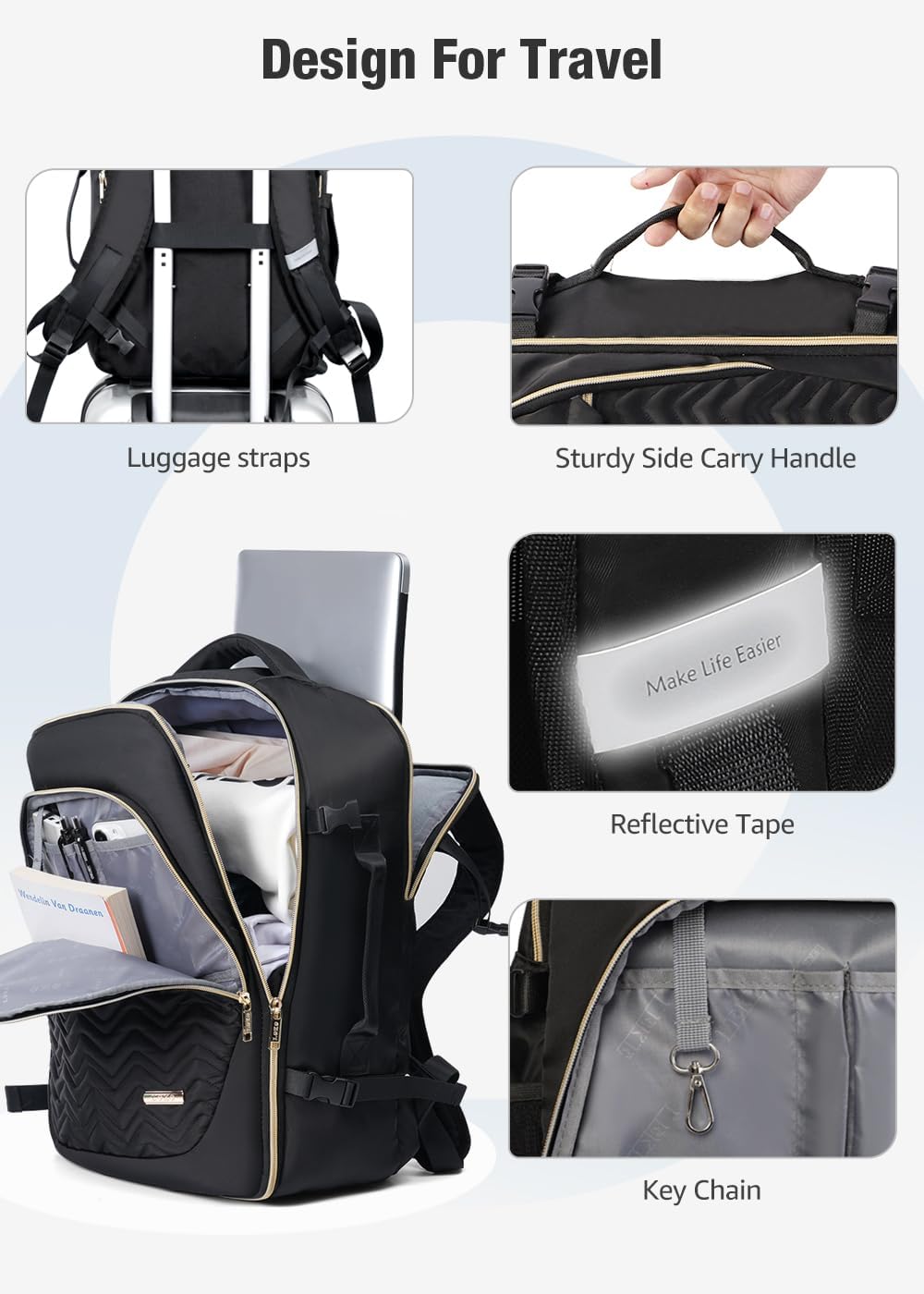40L Flugtauglicher Reisetrolley mit 6 Packwürfeln und Laptopfach