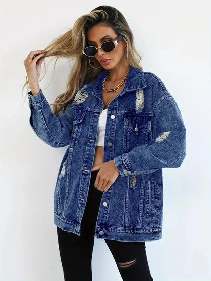 Wasserfeste & Gefütterte Oversized Damen Jeansjacke mit Kapuze – Herbstzauber Talia