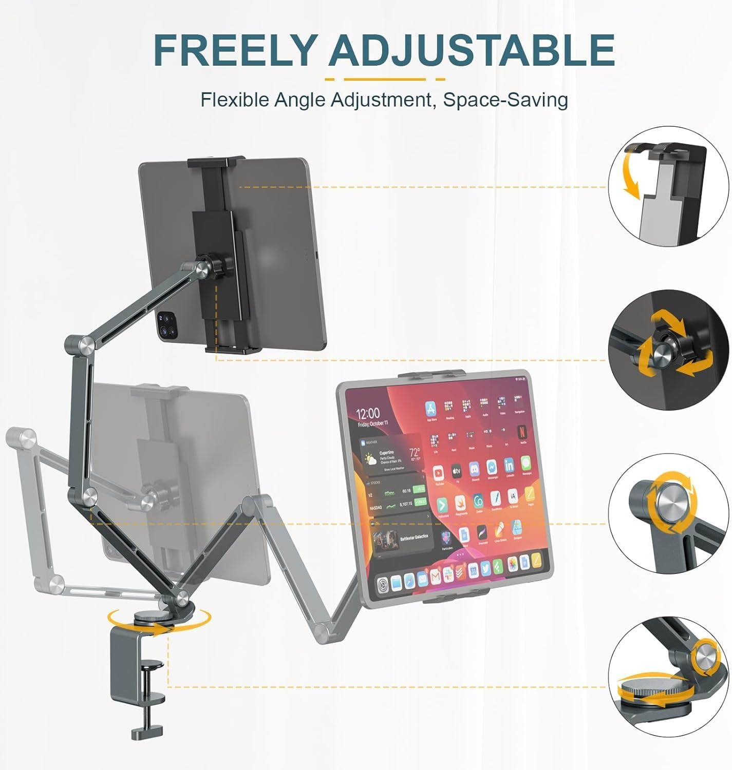 Verstellbarer Aluminium-Tablet-Ständer mit 360°-Drehung – Movaro