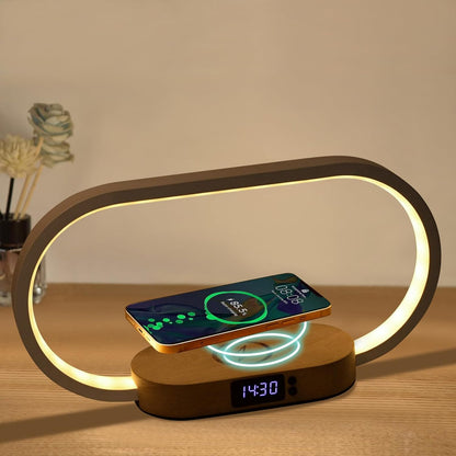 Kabellampe mit Wireless Charging und Uhr – Lumora