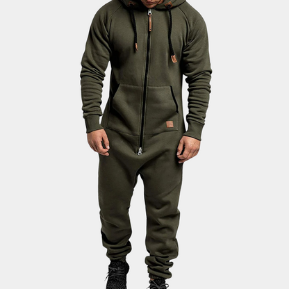 Männer-Oliven-Grüner Jogginganzug mit Kapuze, Reißverschluss, Baumwolle, Freizeitmode.