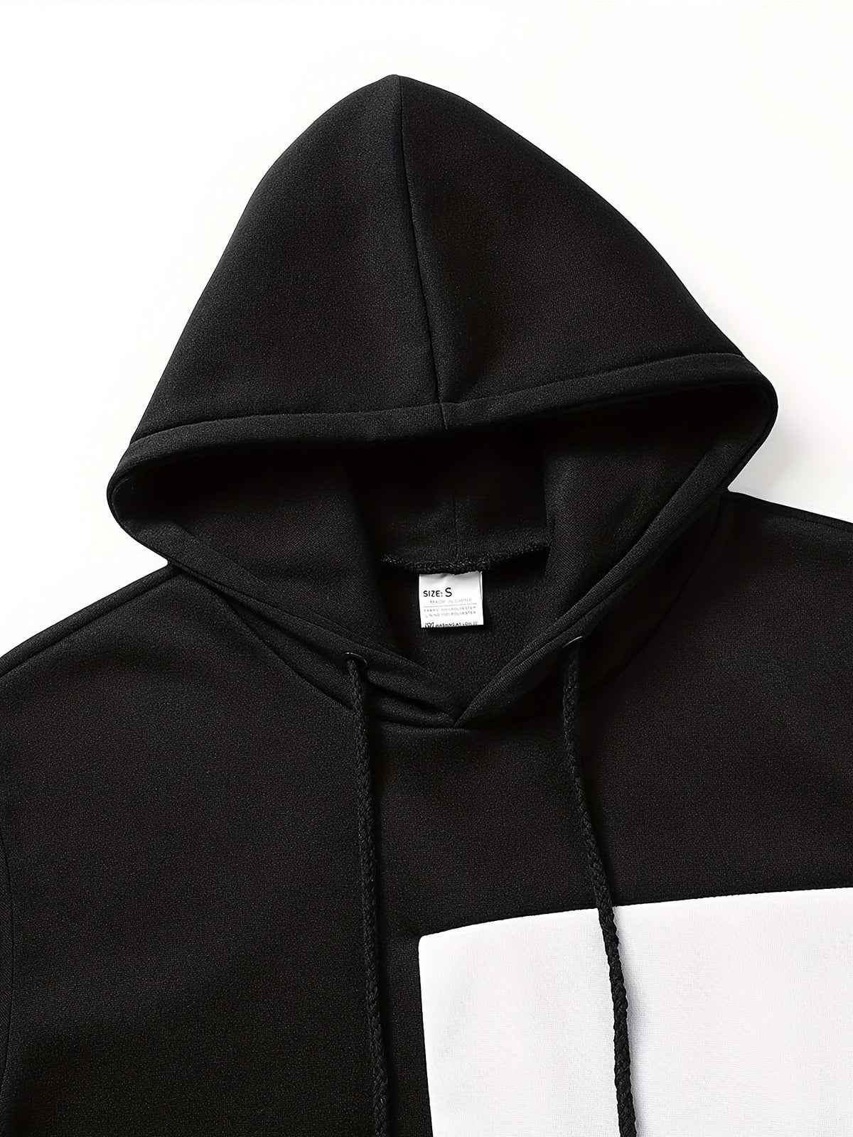Schwarzer Kapuzenpullover mit weißem Quadrat, Unisex, Baumwolle, Größe S, modisch, bequem.