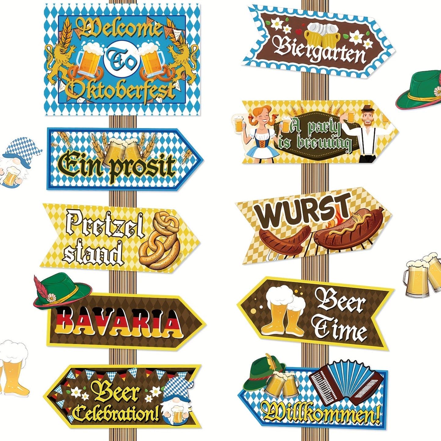 Oktoberfest Party-Dekoschilder 3 Sets (je 10 Stück) – WiesnSchilderSet Oktoberfest 2026