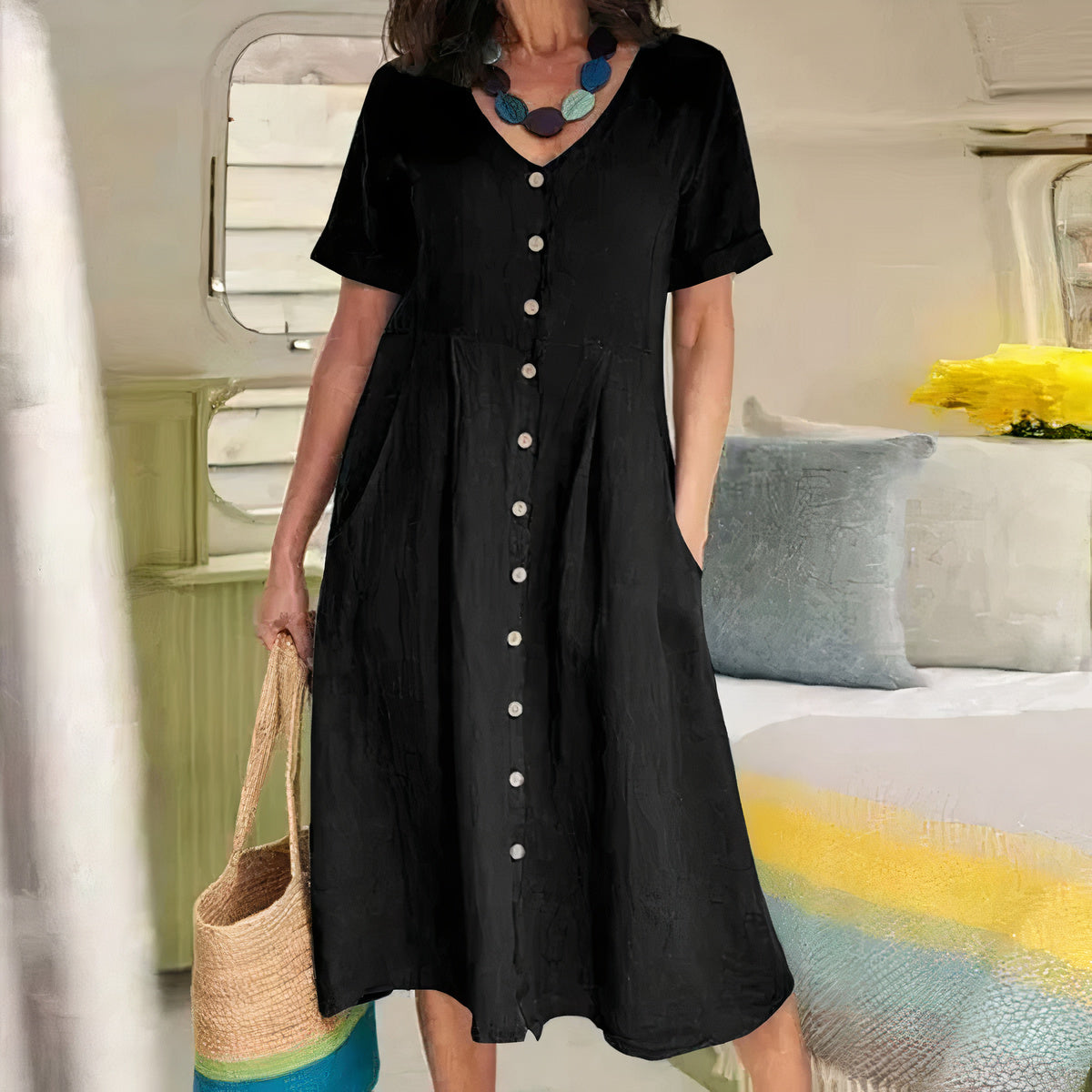 Lässiges Baumwoll-Leinen Sommerkleid – Noor