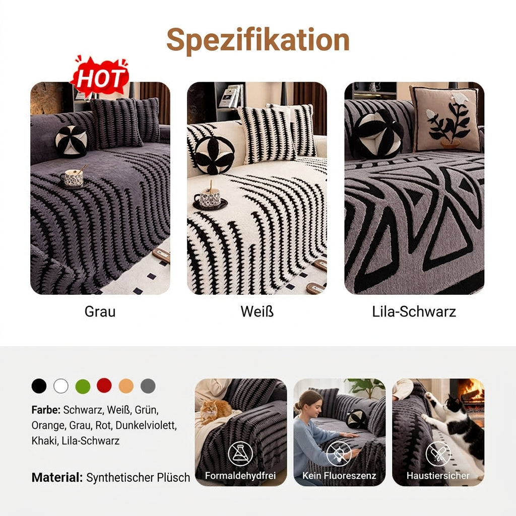 Farbvarianten Grau, Weiß und Violett-Schwarz nebeneinander, darunter Farbpunkte und Bilder zu Materialeigenschaften 8