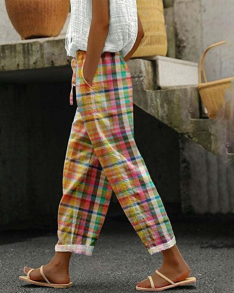 Damenhose im Vintage-Karomuster mit mittlerer Taille – Aveline