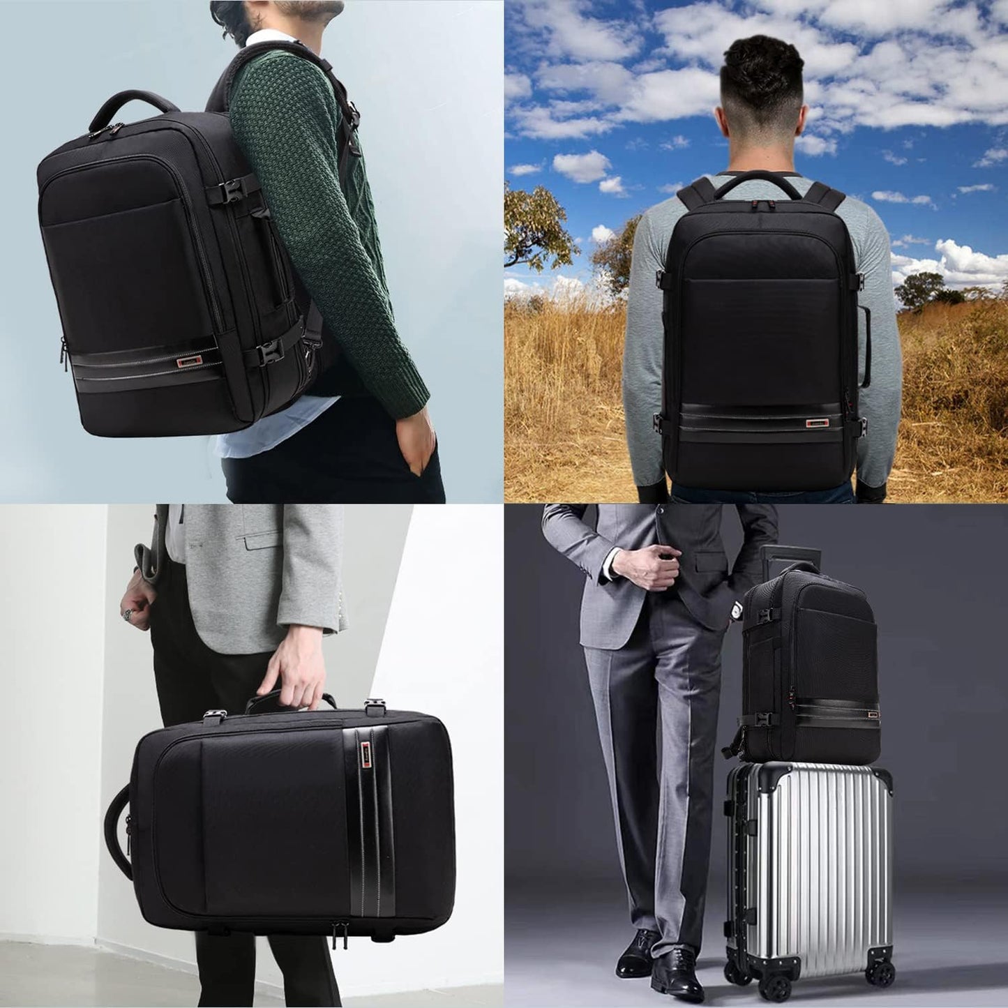 Erweiterbarer 45–55L Wasserdichter Reiserucksack mit 46,5 cm Laptopfach