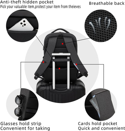 Wasserdichter Reise-Laptoprucksack mit USB-Anschluss und organisierter Aufbewahrung