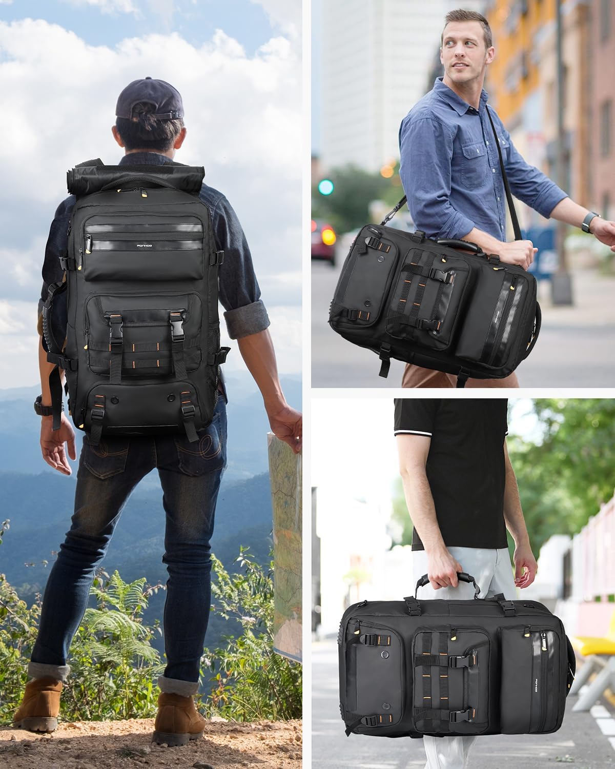 50L Flugbereiter Konvertierbarer Reiserucksack mit Schuhfach & USB-Anschluss