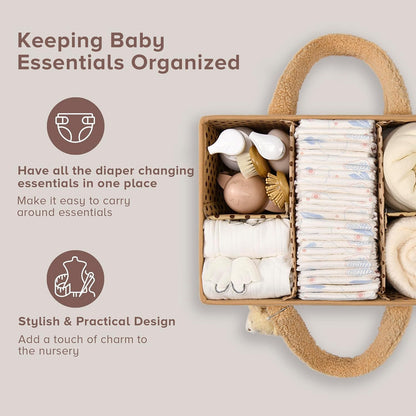 Baby Nappy Caddy Organizer – Plüsch Sherpa Aufbewahrungskorb mit Fächern – Elvoria