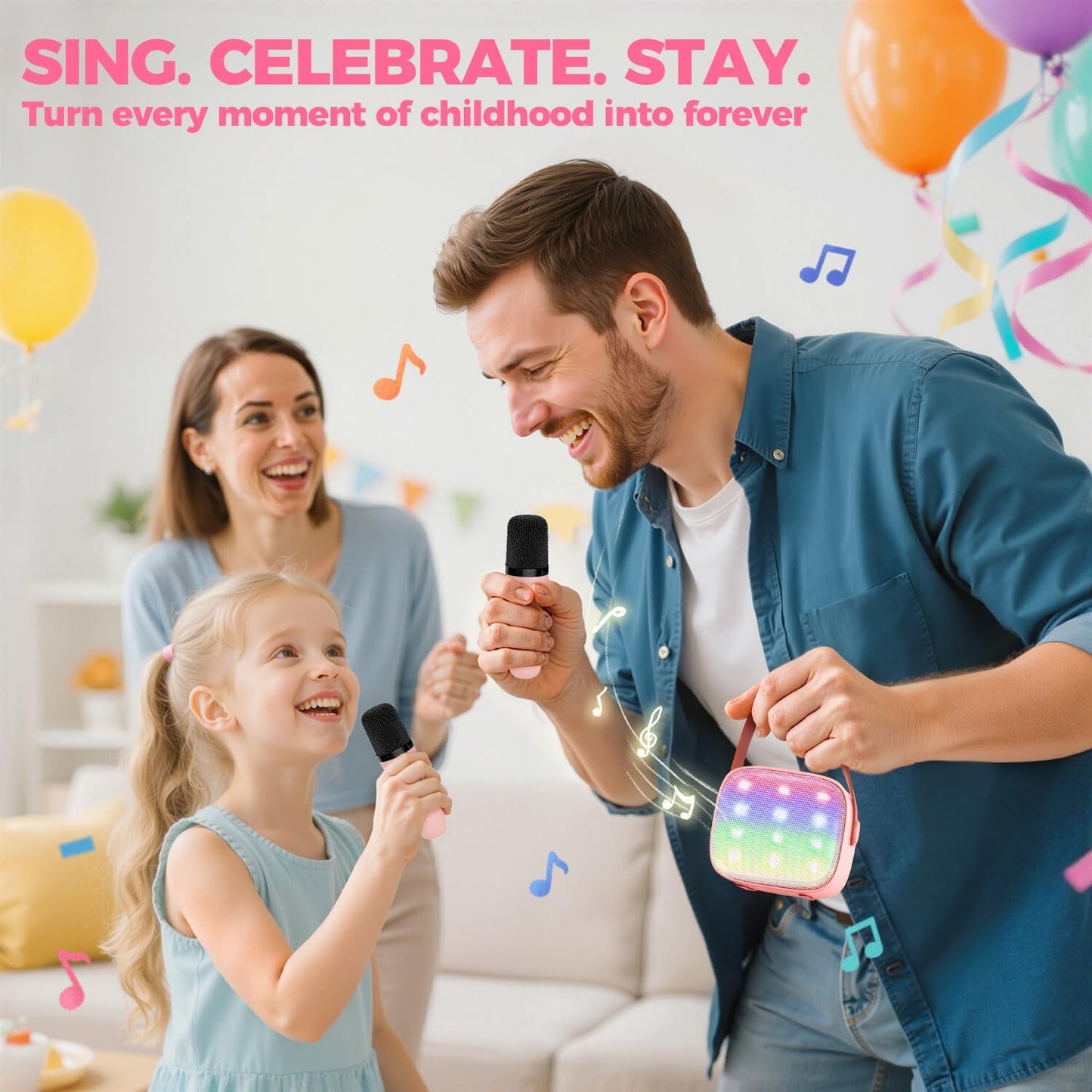 Tragbare Mini-Karaoke-Maschine mit Bluetooth-Lautsprecher und 2 kabellosen Mikrofonen – Veylo
