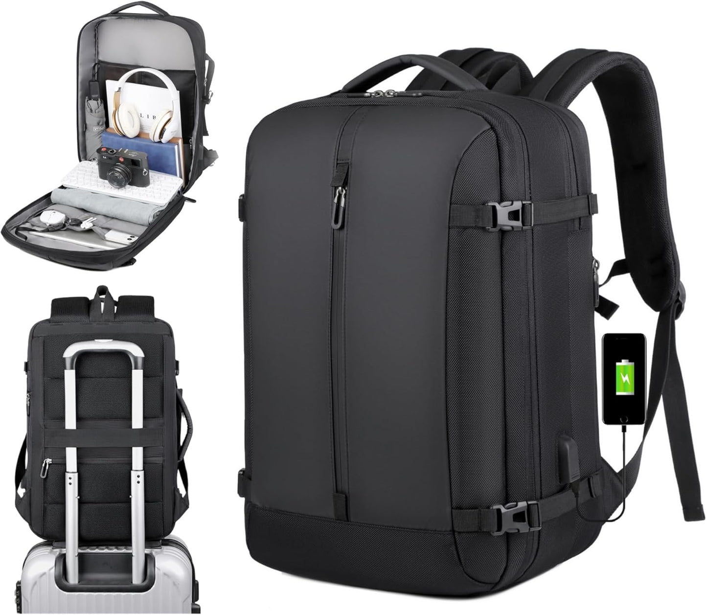 40L Erweiterbarer Wasserdichter Reiserucksack mit USB-Anschluss & 17” Laptopfach – AirVoyage