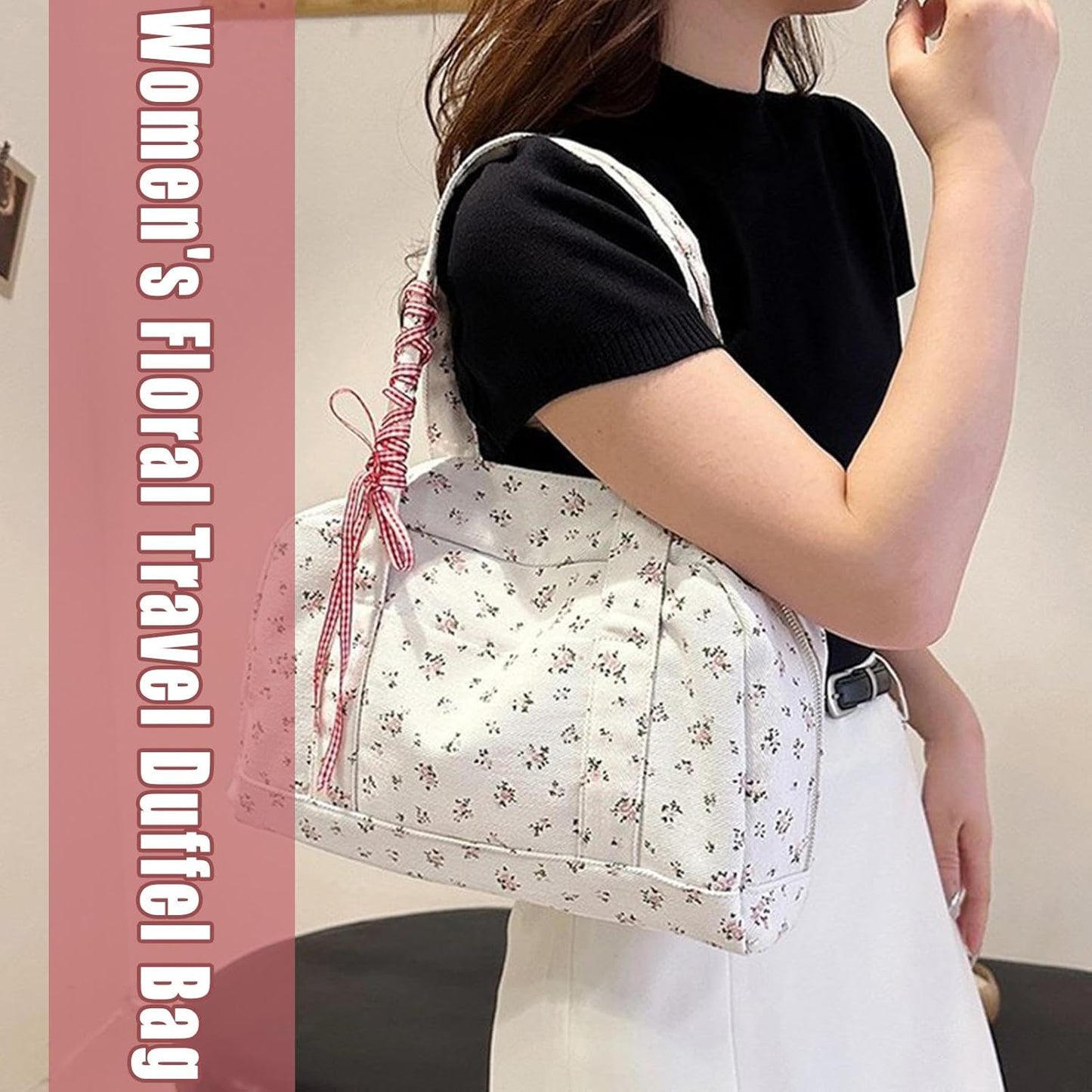 Bow Duffle Bag – Große Canvas-Wochenendtasche mit Bandakzent – Floria