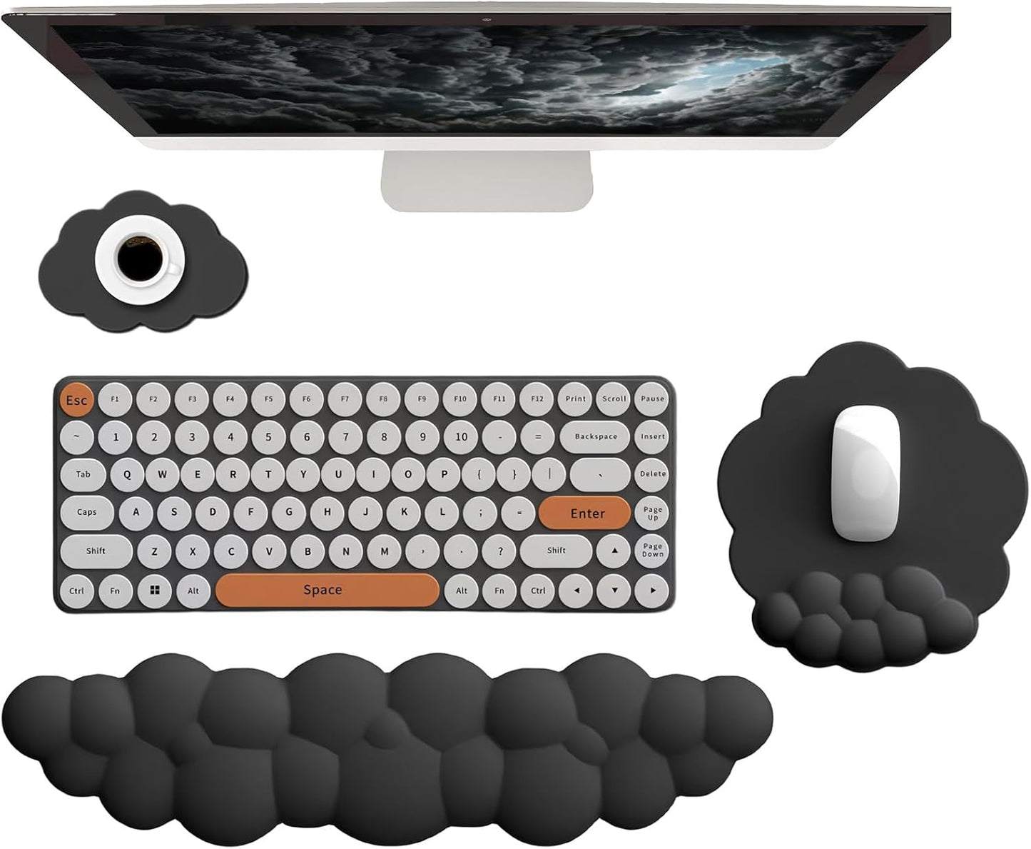 Wolkenförmige ergonomische Handgelenkauflage mit Mauspad und Untersetzer – Zeyora