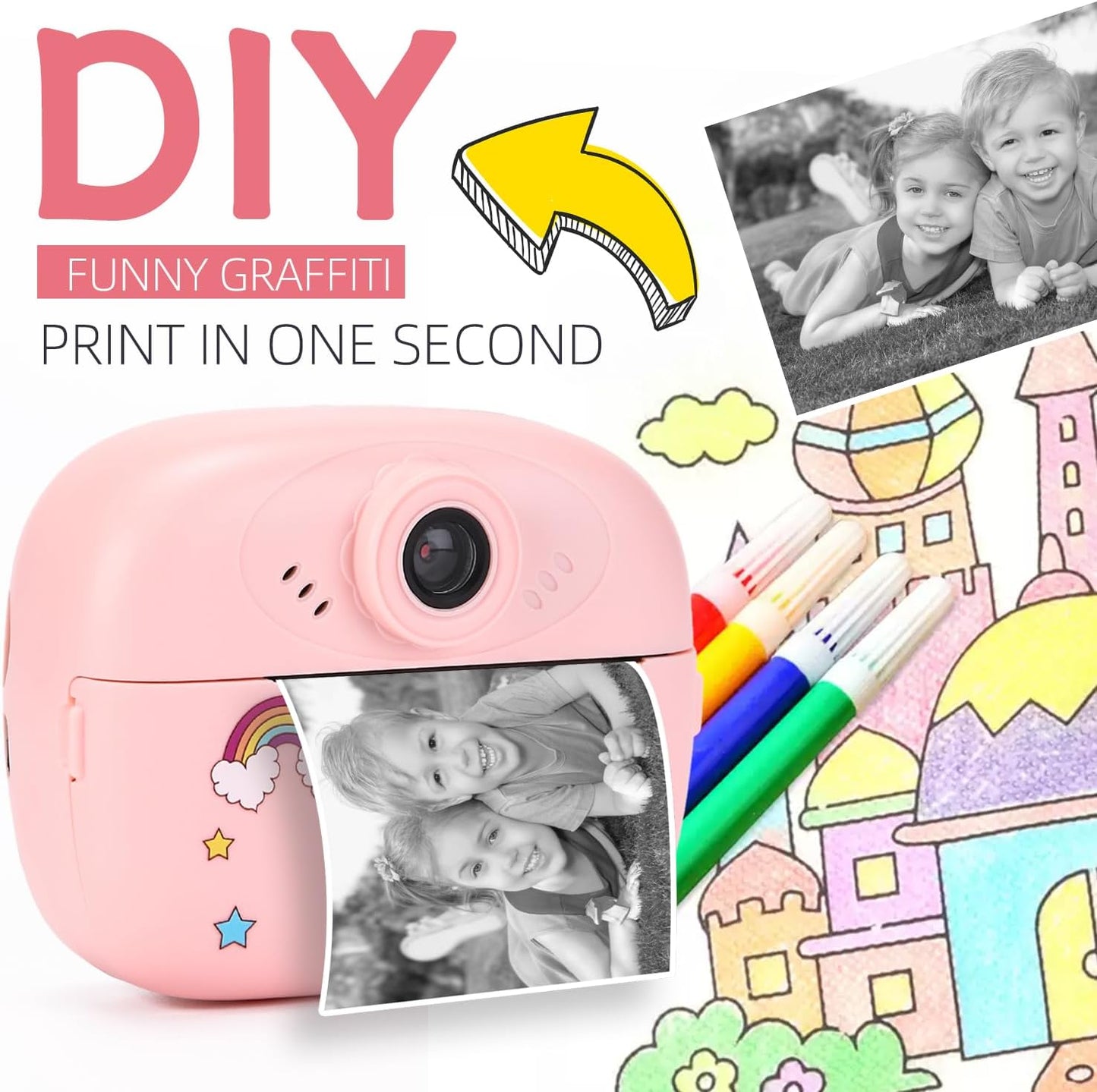Sofortdruck Kinderkamera mit Dual-Linse, HD-Video und Kreativ-Set – Lymora