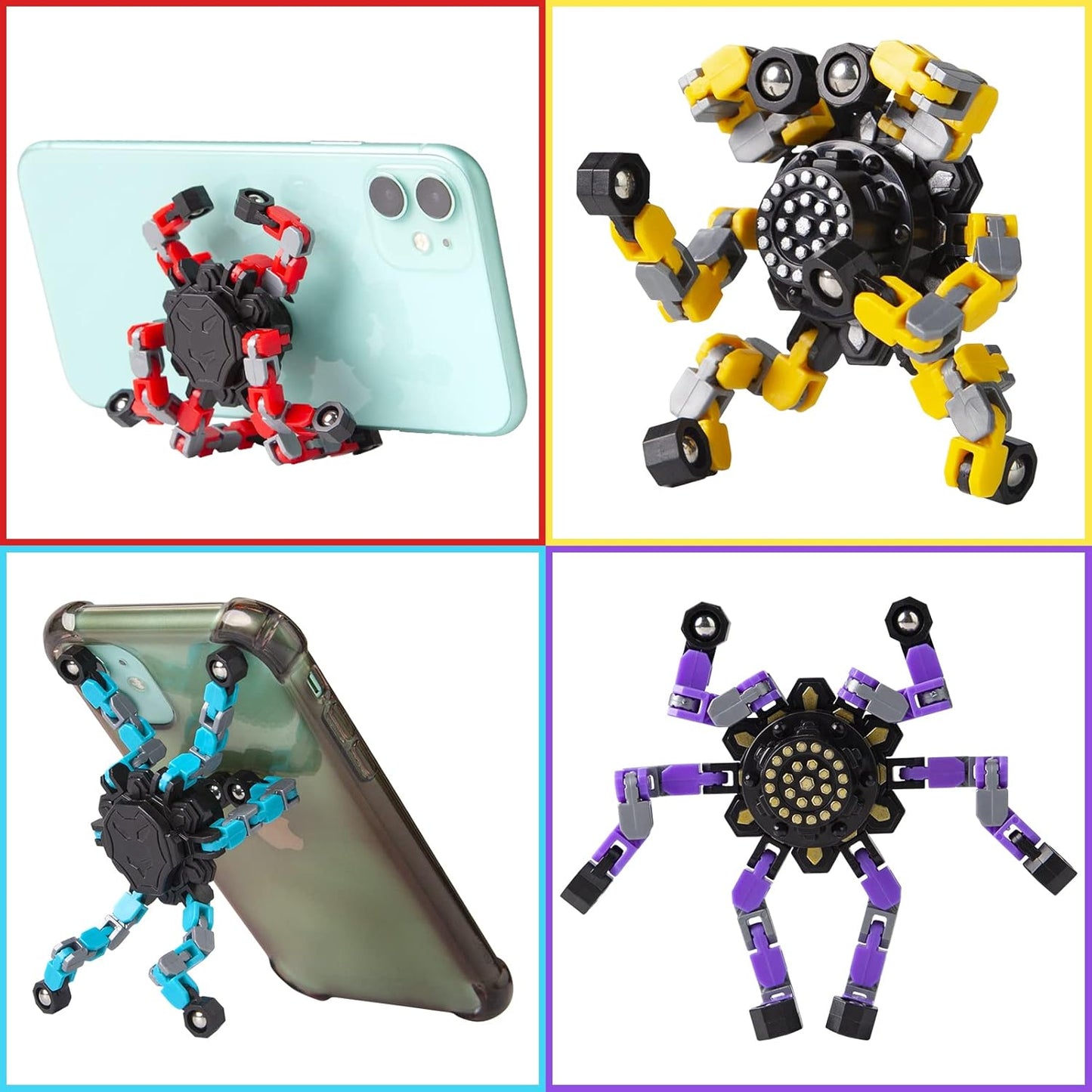 Verformbarer Anti-Stress-Fidget Spinner für Kinder & Erwachsene – 4er-Set