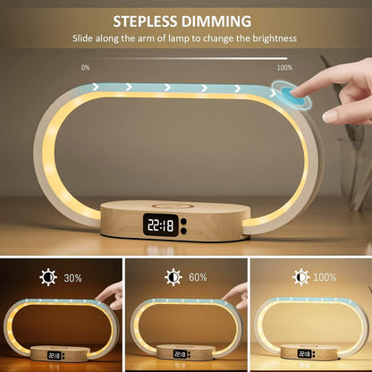 Kabellampe mit Wireless Charging und Uhr – Lumora