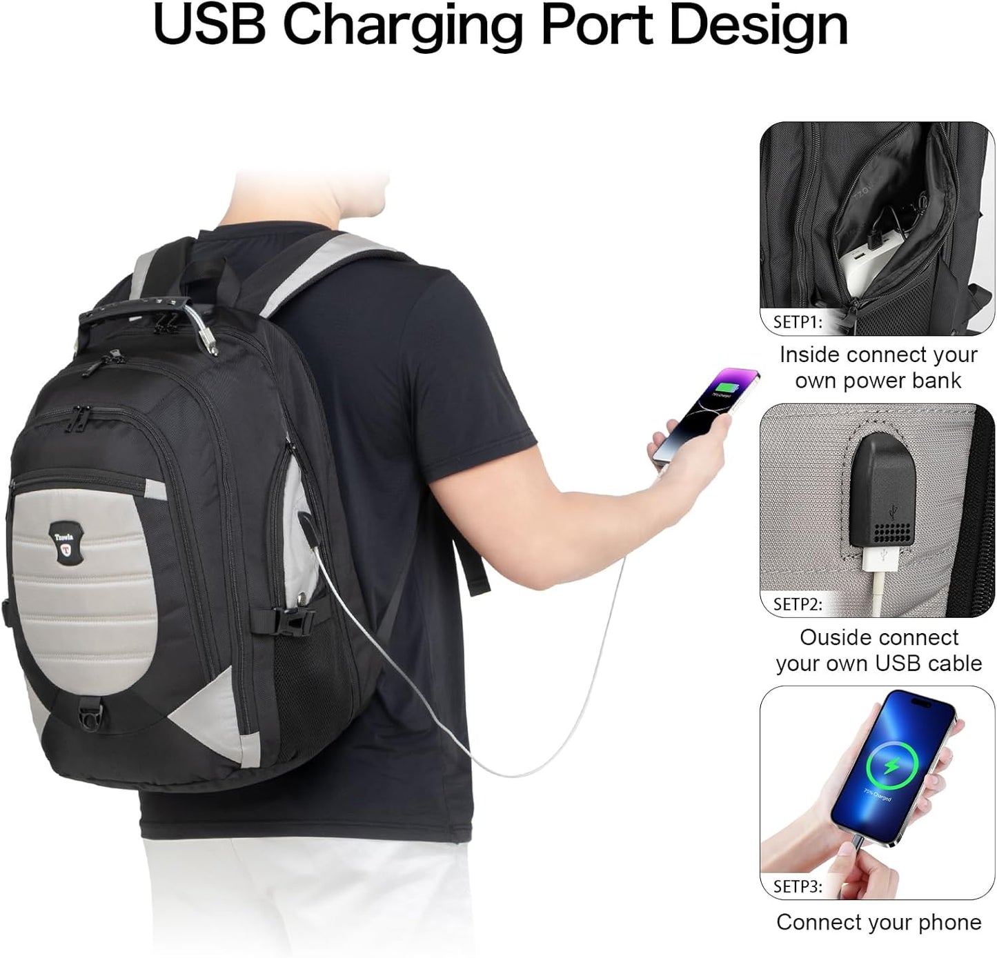 Wasserdichter Anti-Diebstahl Laptop- & Reiserucksack mit USB-Anschluss – 17,3"