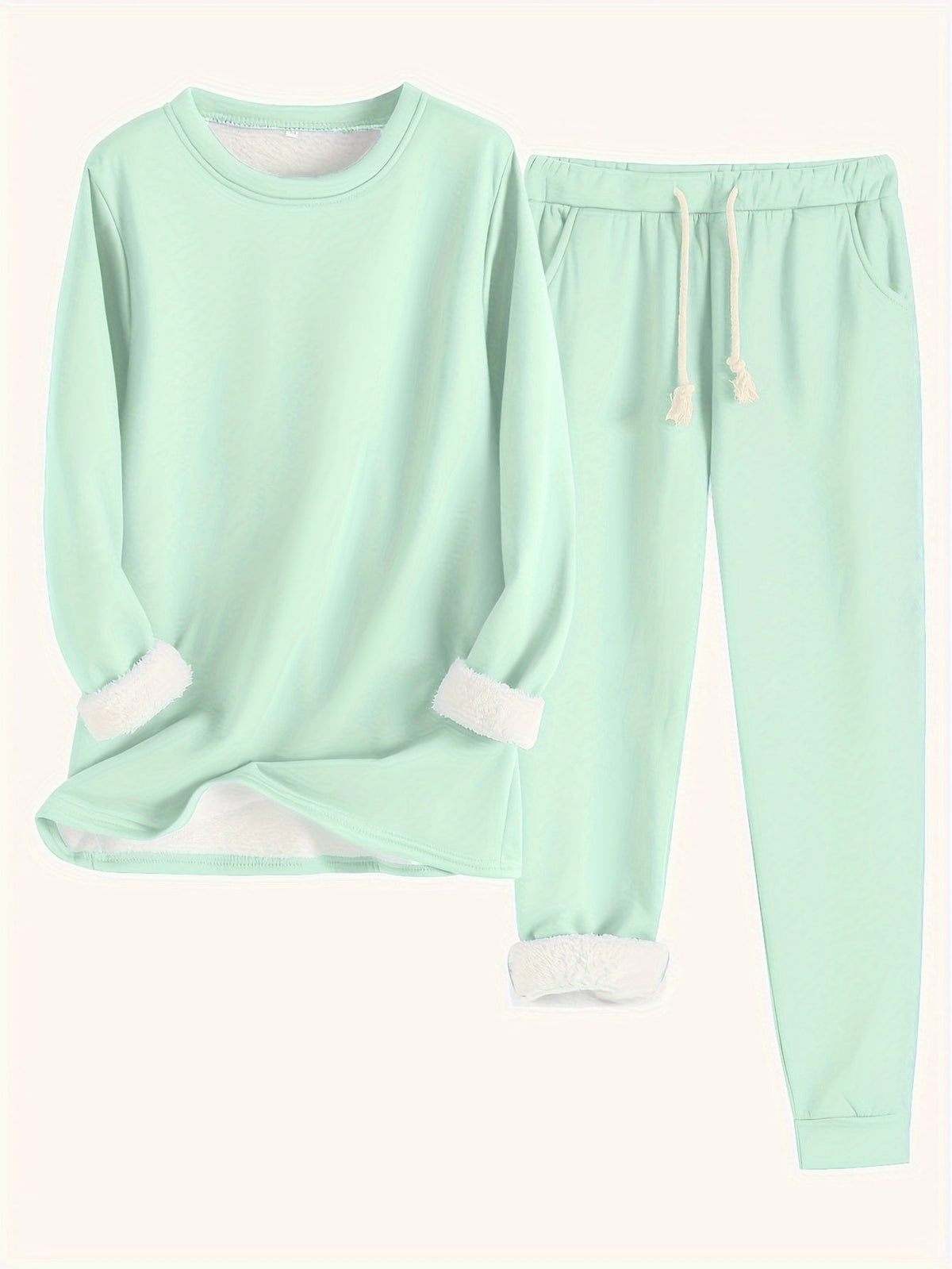 Zweiteiliges Set in blassem Mintgrün: Pullover und Jogginghose mit Kordelzug, Fleece-Futter an Ärmeln, Saum und Beinabschluss 10