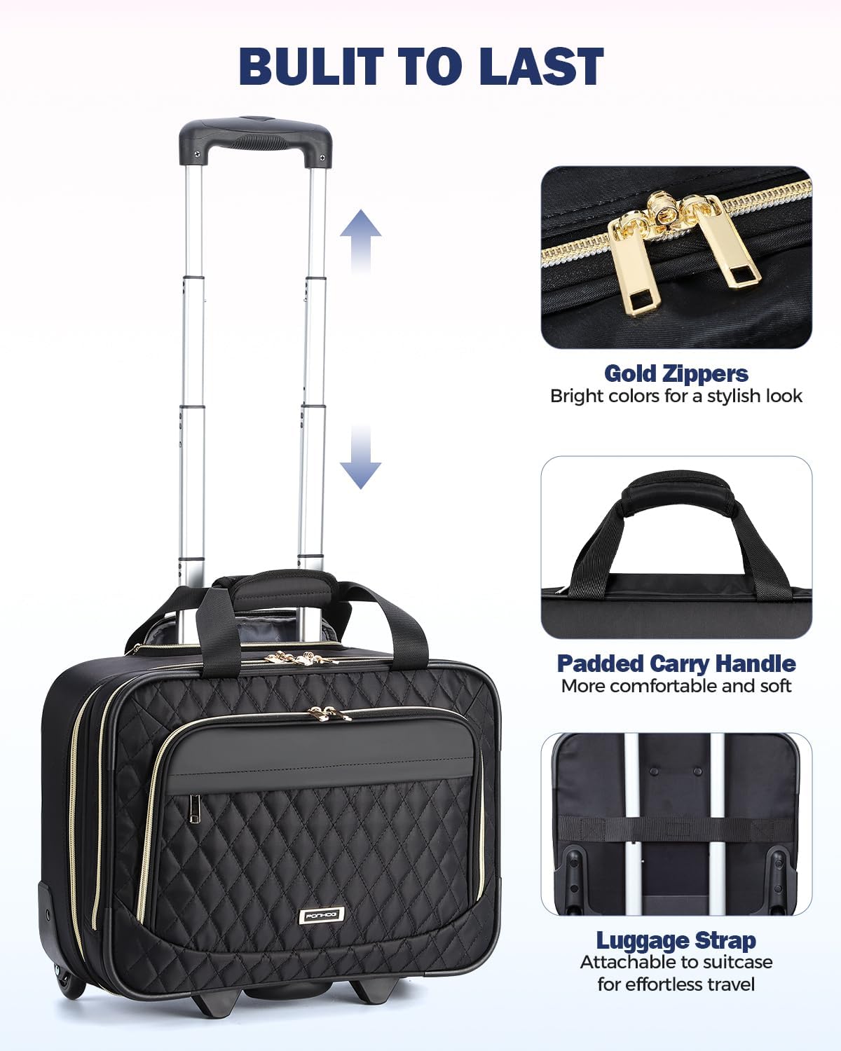 15,6" Rollkoffer für Laptop mit Mehreren Fächern & Flugzeugzugelassene Abmessungen