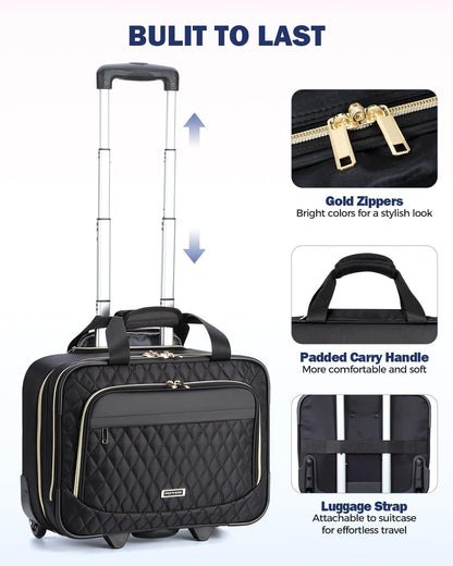 15,6" Rollkoffer für Laptop mit Mehreren Fächern & Flugzeugzugelassene Abmessungen