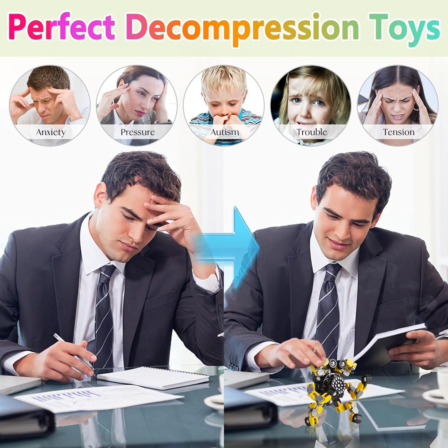 Verformbarer Anti-Stress-Fidget Spinner für Kinder & Erwachsene – 4er-Set