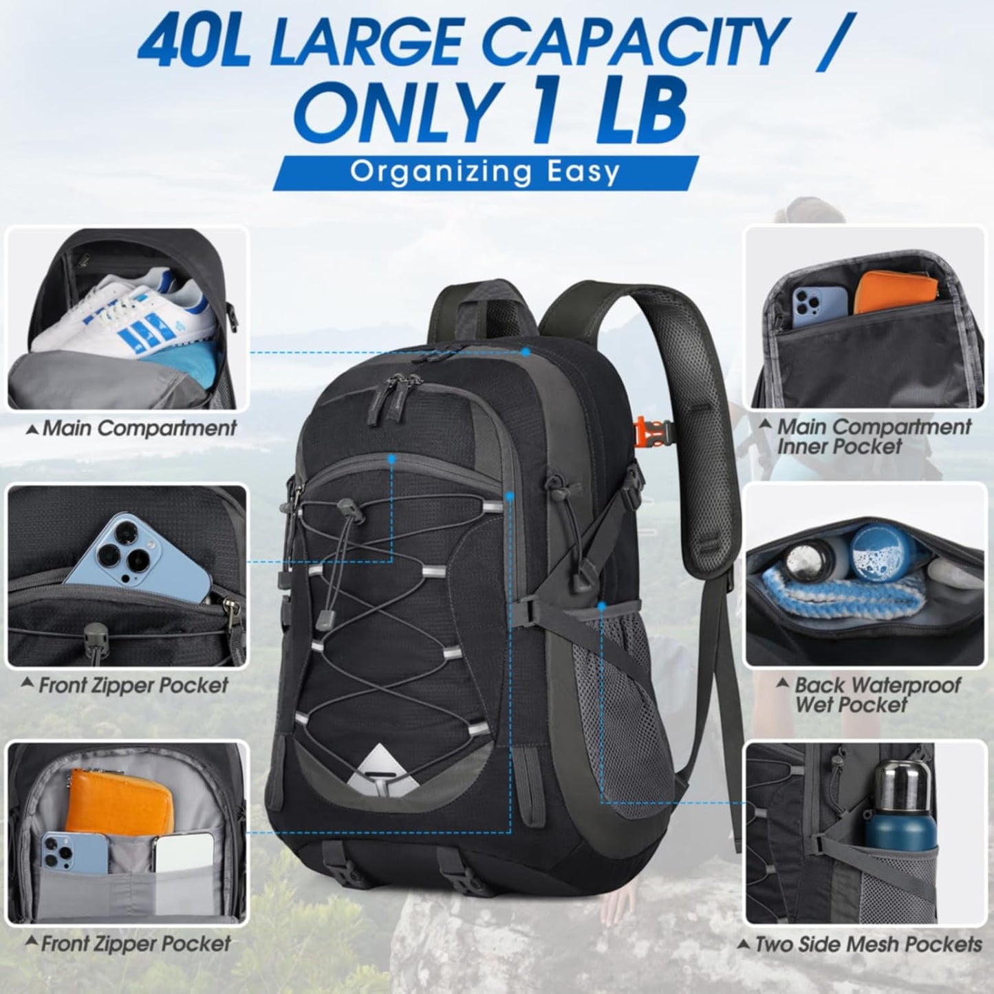 40L Wasserdichter Wander- und Campingrucksack – Leicht & Faltbar – 2 zum Preis von 1