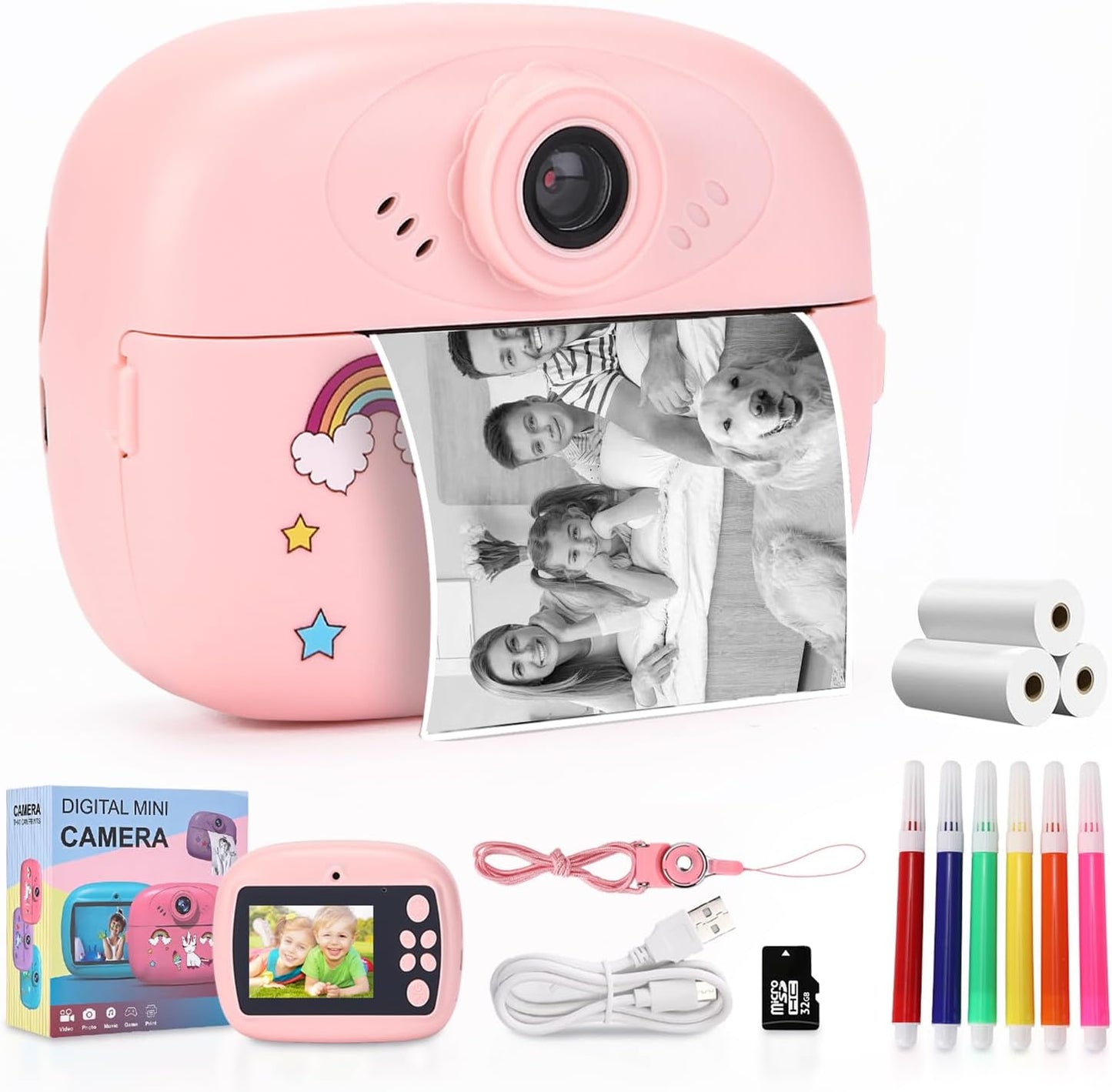Sofortdruck Kinderkamera mit Dual-Linse, HD-Video und Kreativ-Set – Lymora