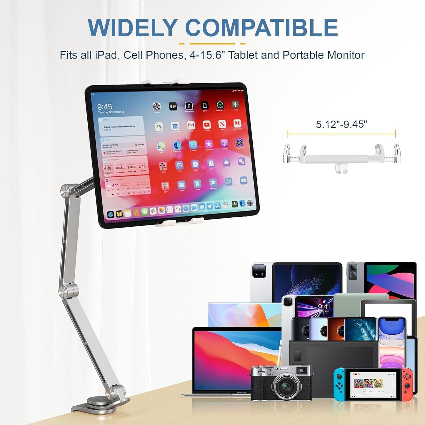 Verstellbarer Aluminium-Tablet-Ständer mit 360°-Drehung – Movaro