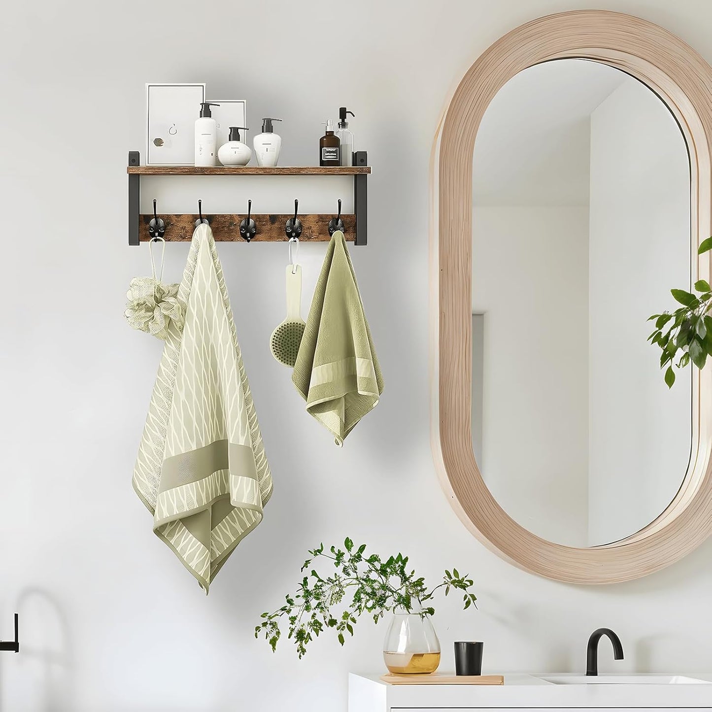 Wandgarderobe mit Regal und 5 Metallhaken – Ravora