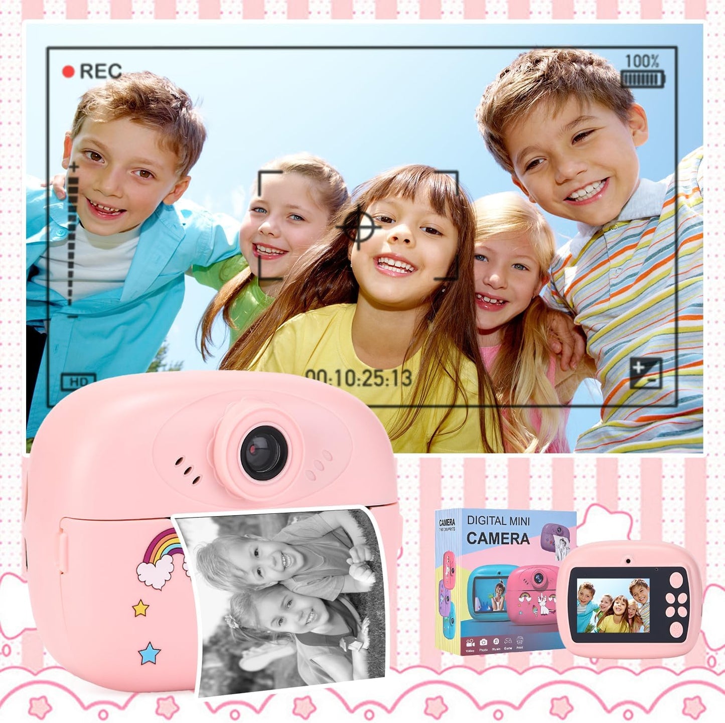Sofortdruck Kinderkamera mit Dual-Linse, HD-Video und Kreativ-Set – Lymora