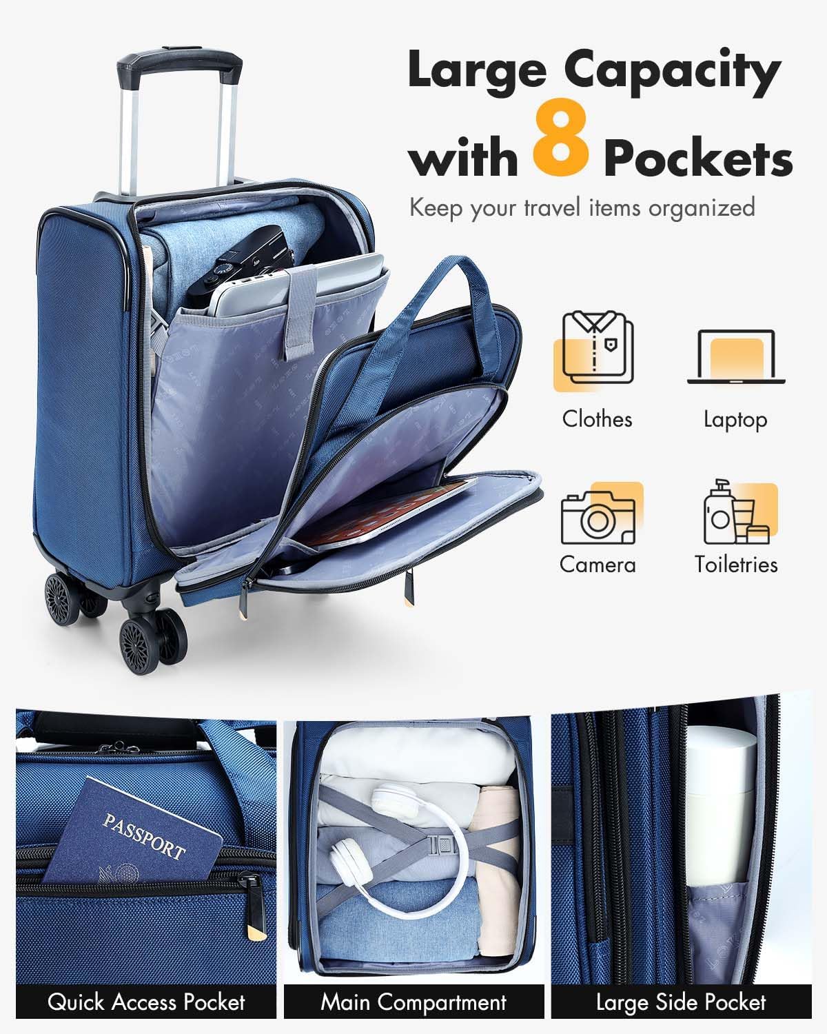 Fluggesellschaft-zugelassenes Unter-Sitz-Handgepäck mit Spinner-Rädern und Laptopfach
