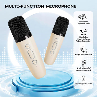 Tragbare Mini-Karaoke-Maschine mit Bluetooth-Lautsprecher und 2 kabellosen Mikrofonen – Veylo