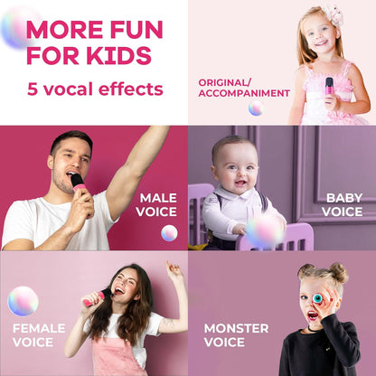 Tragbare Mini-Karaoke-Maschine mit Bluetooth-Lautsprecher und 2 kabellosen Mikrofonen – Veylo