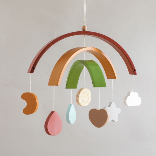 Sensorik-Holzmobile für Babys mit Formen und Farbimpulsen