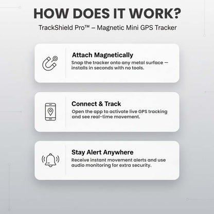 Detail: Infografik zu Anbringung, App-Verbindung, Ortung, Bewegungsalarm und Audioüberwachung