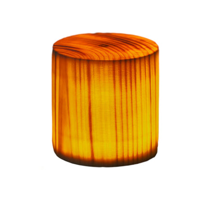 Zylindrische Holzlampe, warmes Licht, dekorative Beleuchtung, modernes Design, Naturmaterial.