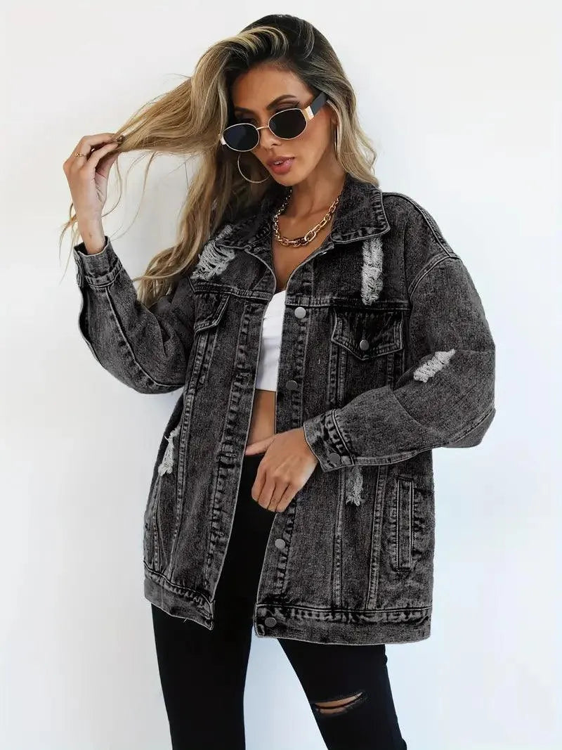 Wasserfeste & Gefütterte Oversized Damen Jeansjacke mit Kapuze – Herbstzauber Talia