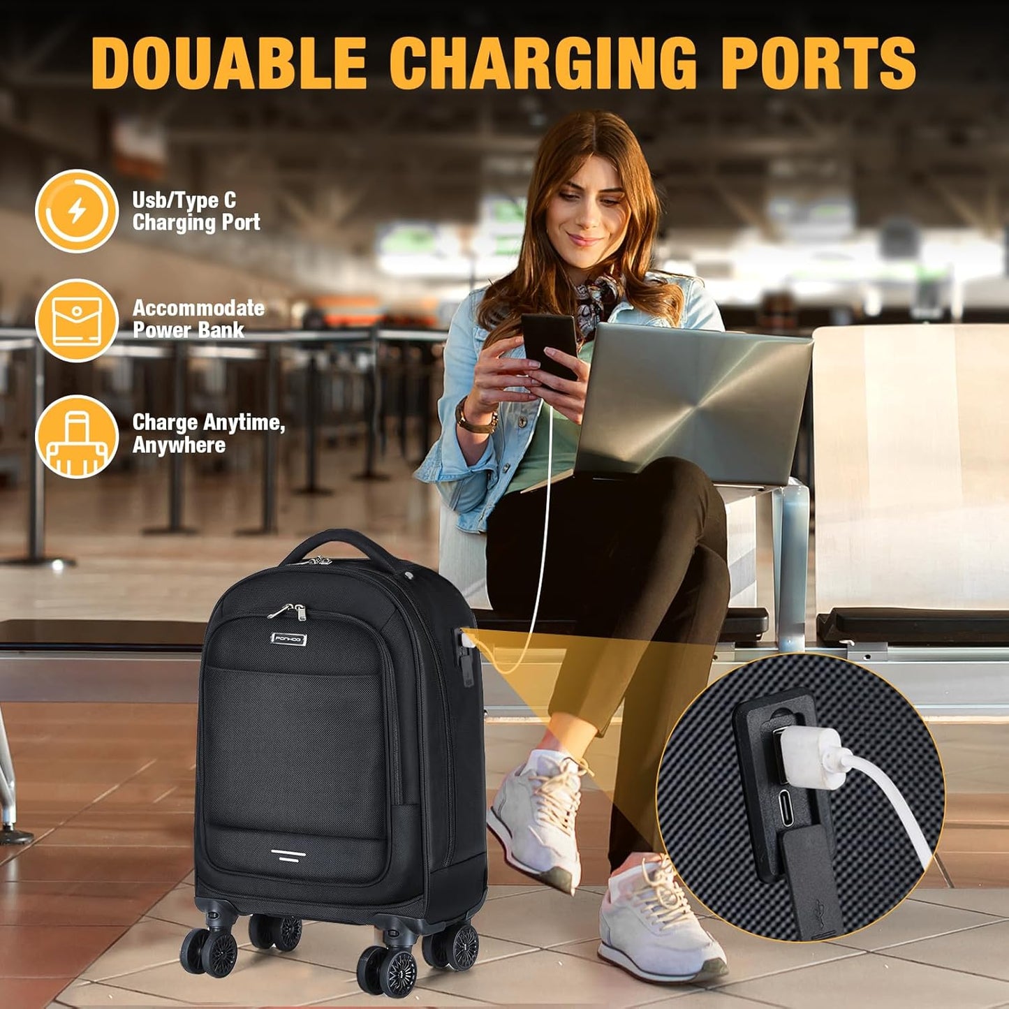 30L Rollrucksack für Laptops mit 4 Spinner-Rädern und wasserabweisendem Design