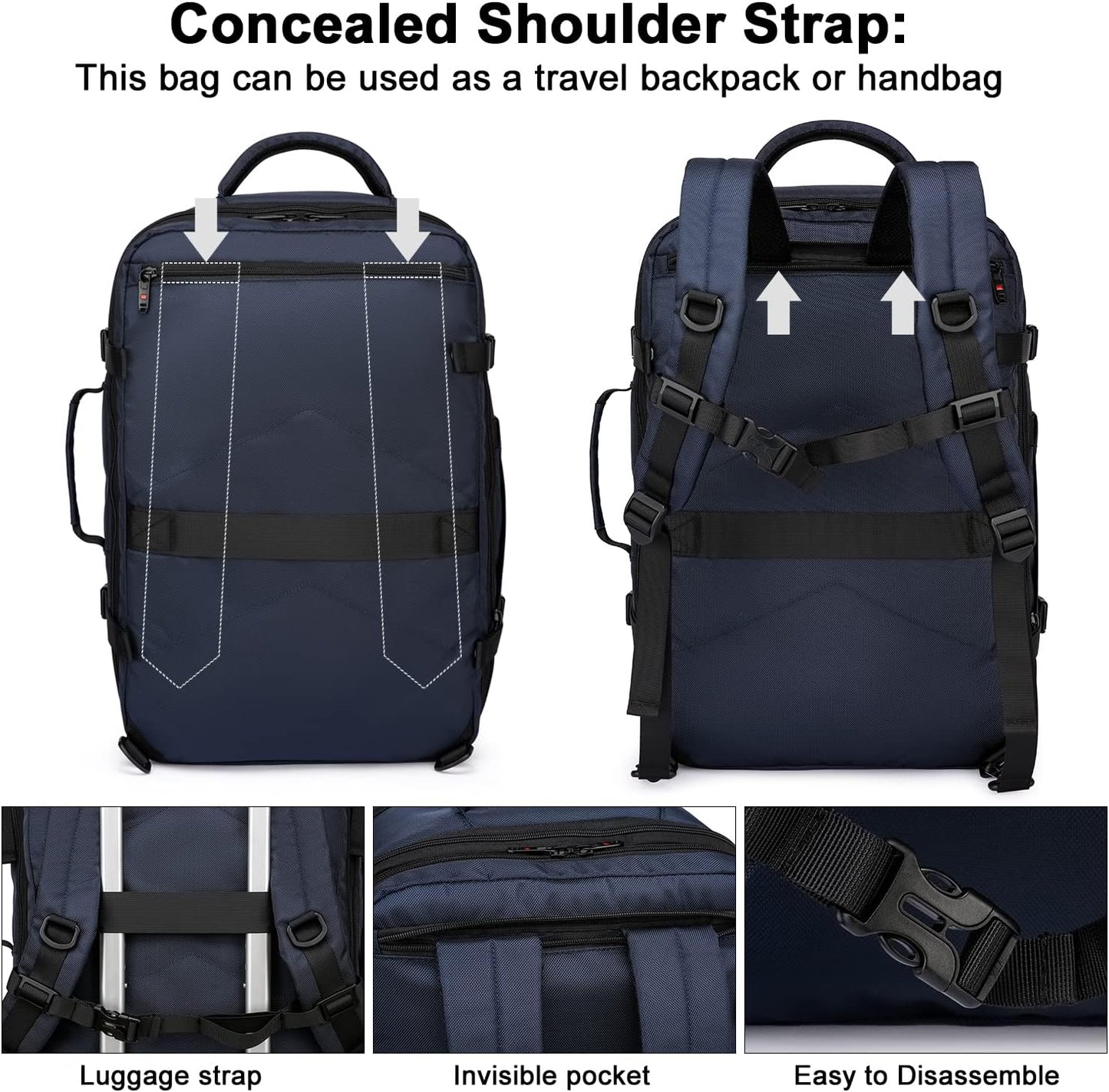Erweiterbarer 45–55L Wasserdichter Reiserucksack mit 46,5 cm Laptopfach