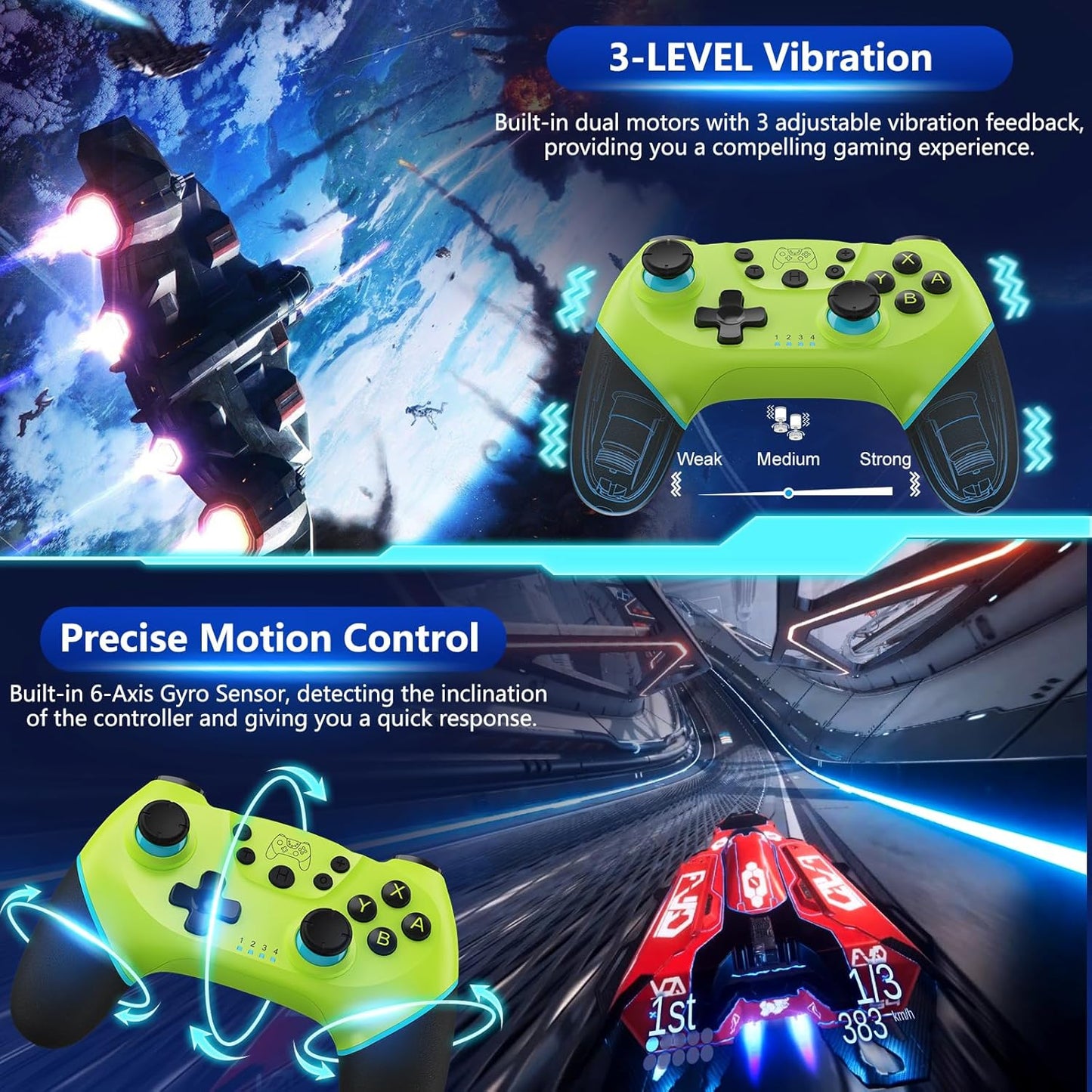 Wireless Switch Controller mit Hall-Effekt Joysticks und Turbo-Funktion – Nexora