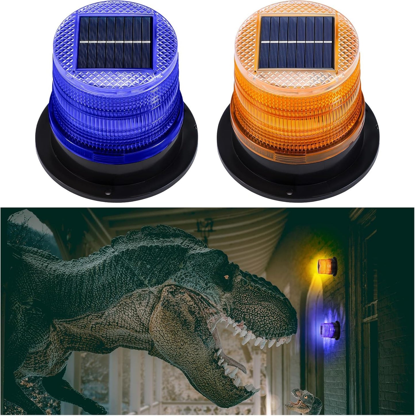 Solarbetriebene Amber- und Blaue Magnet-Stroboskoplichter Set – Liora