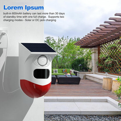Solar-Motionsensoralarm mit 120dB Sirene und LED-Stroboskop – Feronix