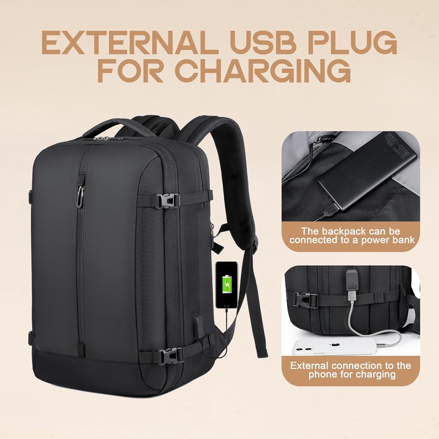 40L Erweiterbarer Wasserdichter Reiserucksack mit USB-Anschluss & 17” Laptopfach – AirVoyage