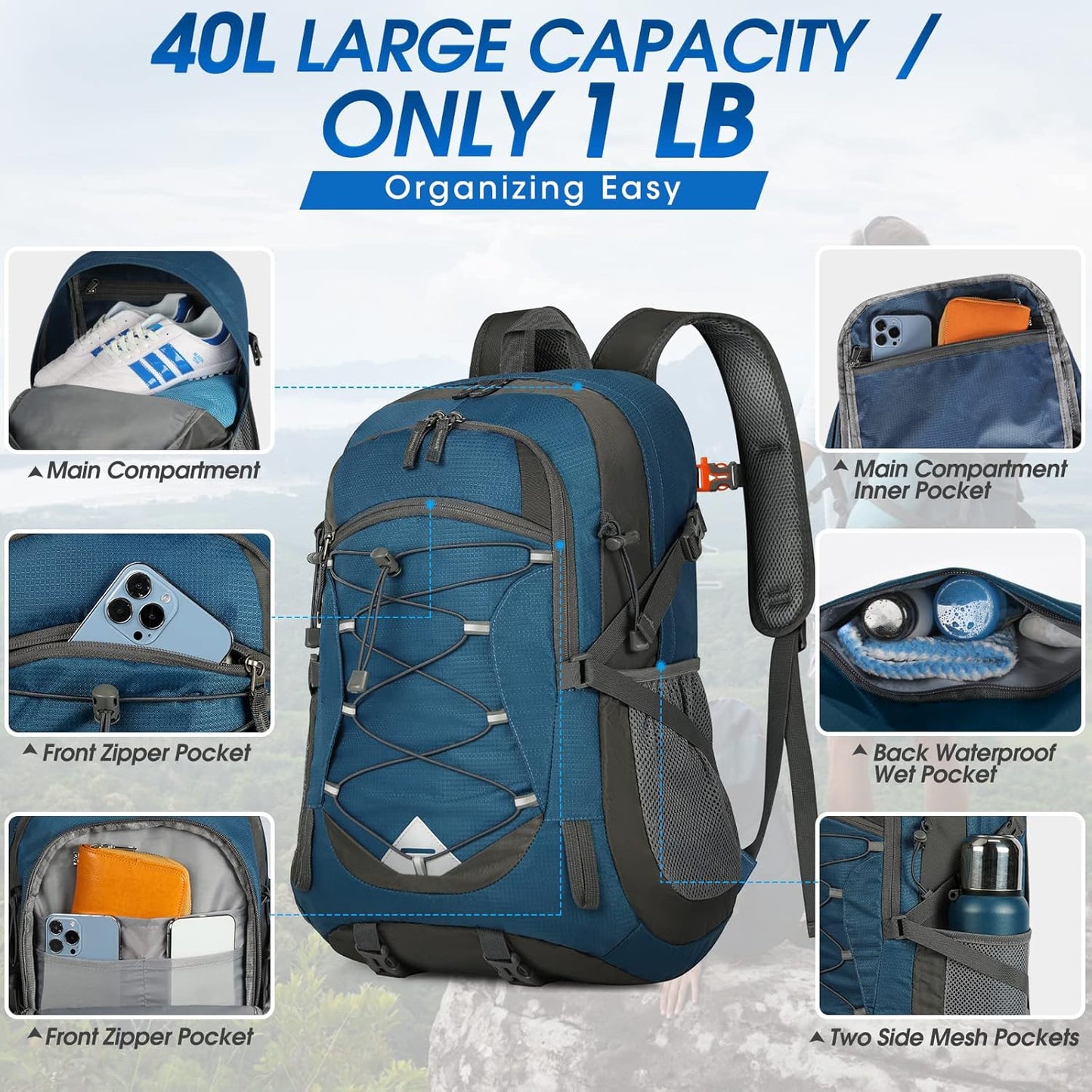 40L Wasserdichter Wander- und Campingrucksack – Leicht & Faltbar – 2 zum Preis von 1